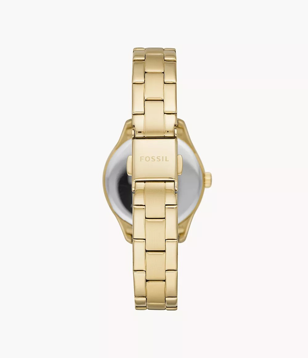 Reloj de dama Fossil Rye de acero inoxidable dorado con fecha