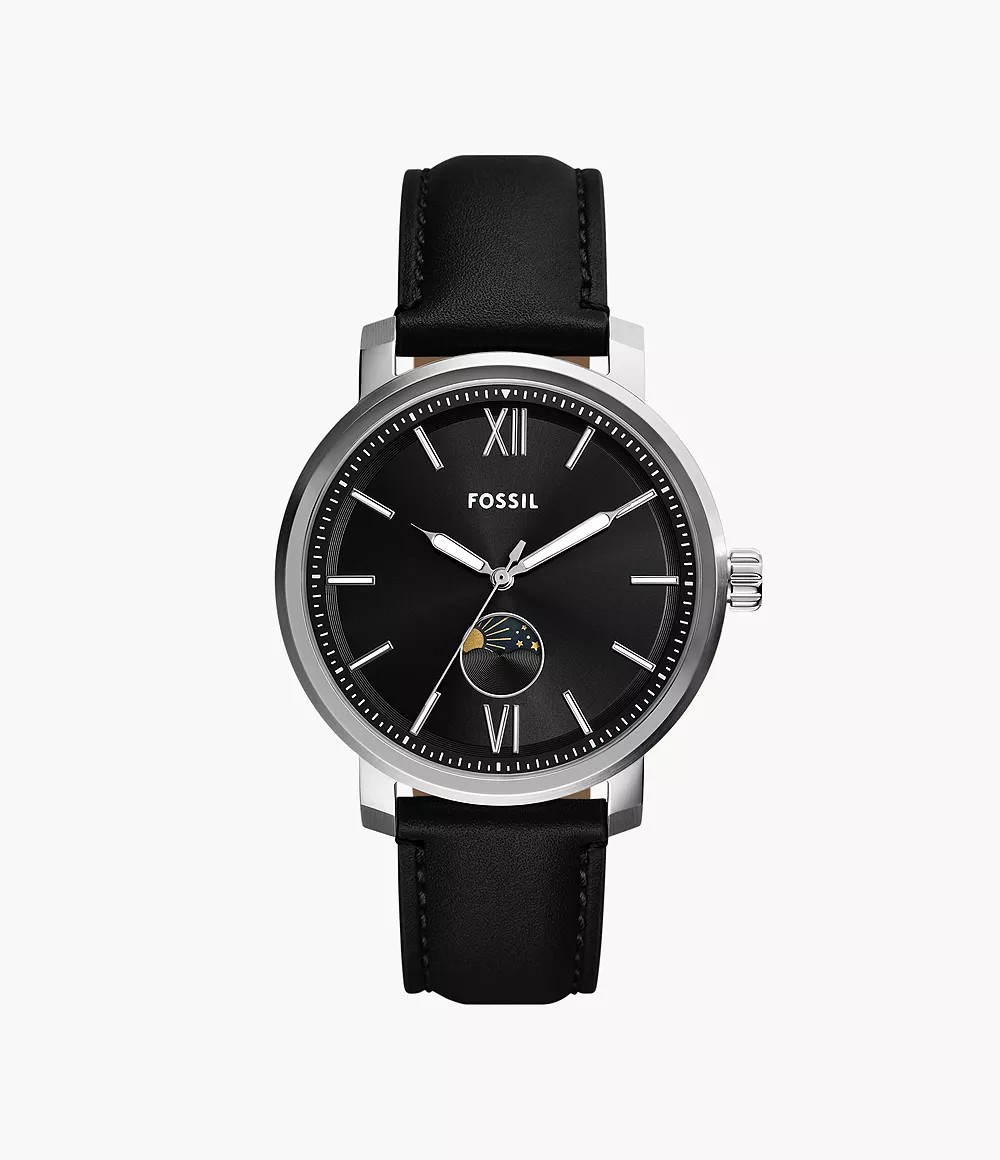 Reloj de caballero Fossil Moonphase Rhett Multifunción de cuero Negro