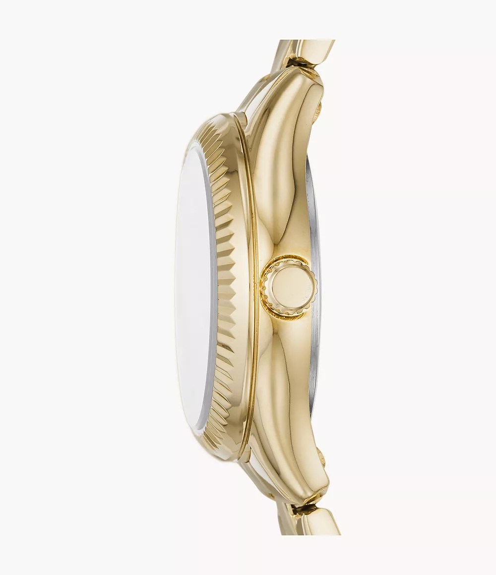 Reloj de dama Fossil Rye de acero inoxidable dorado con fecha