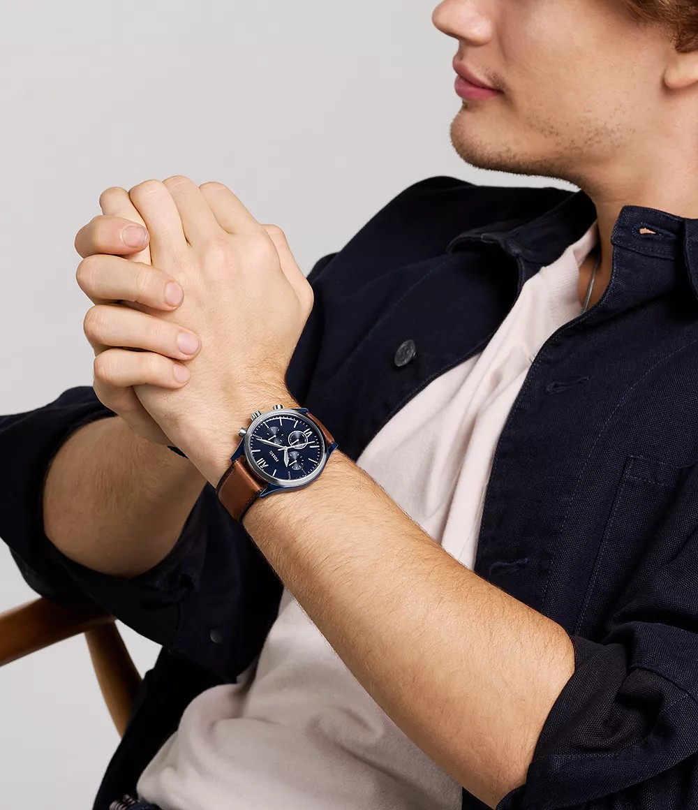 Reloj de caballero Fossil multifunción Fenmore de cuero marrón