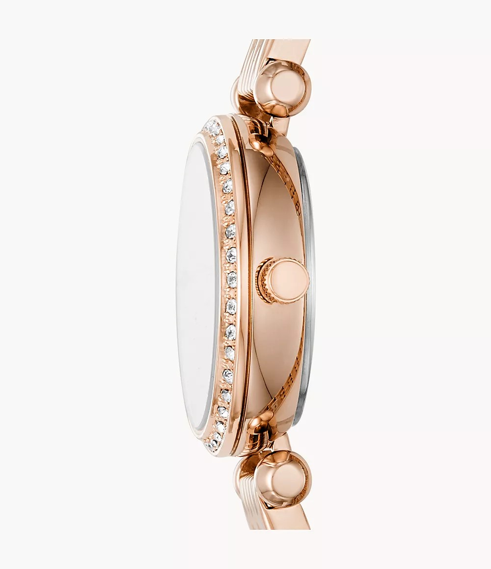 Reloj de dama Fossil Tillie Mini de acero inoxidable en tono oro rosa y con tres agujas