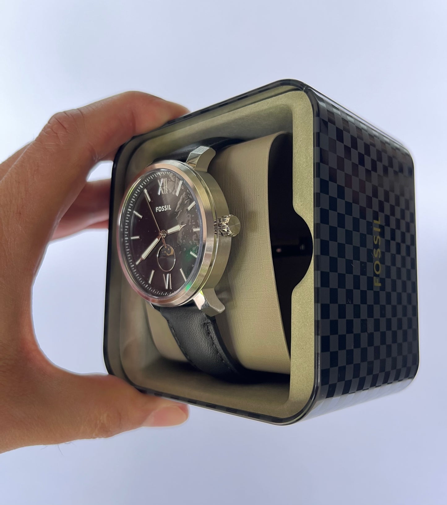 Reloj de caballero Fossil Moonphase Rhett Multifunción de cuero Negro