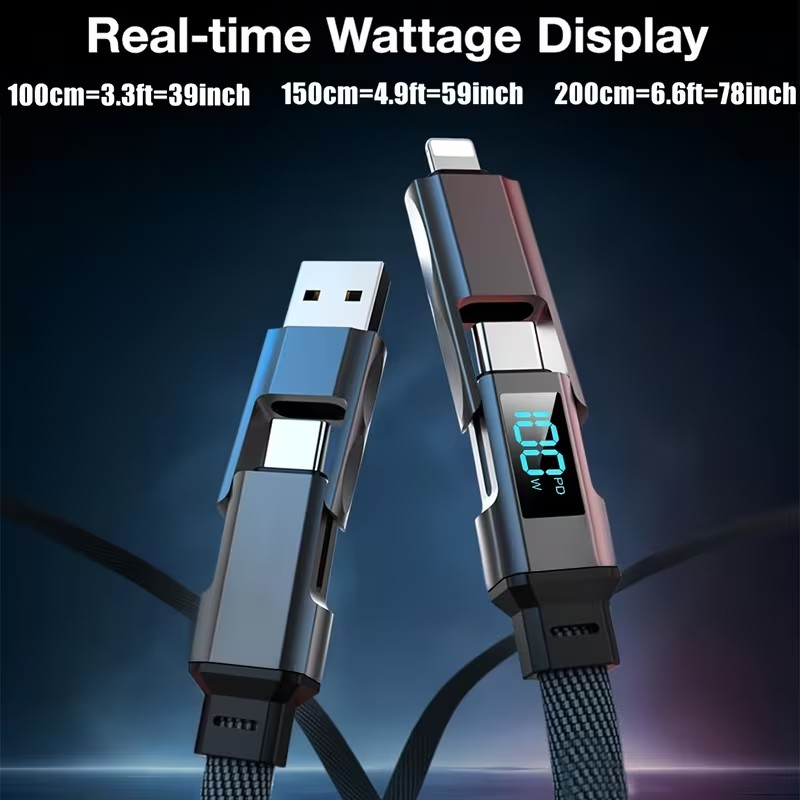 Cable 4 en 1 Carga Rápida 100W con Pantalla Digital