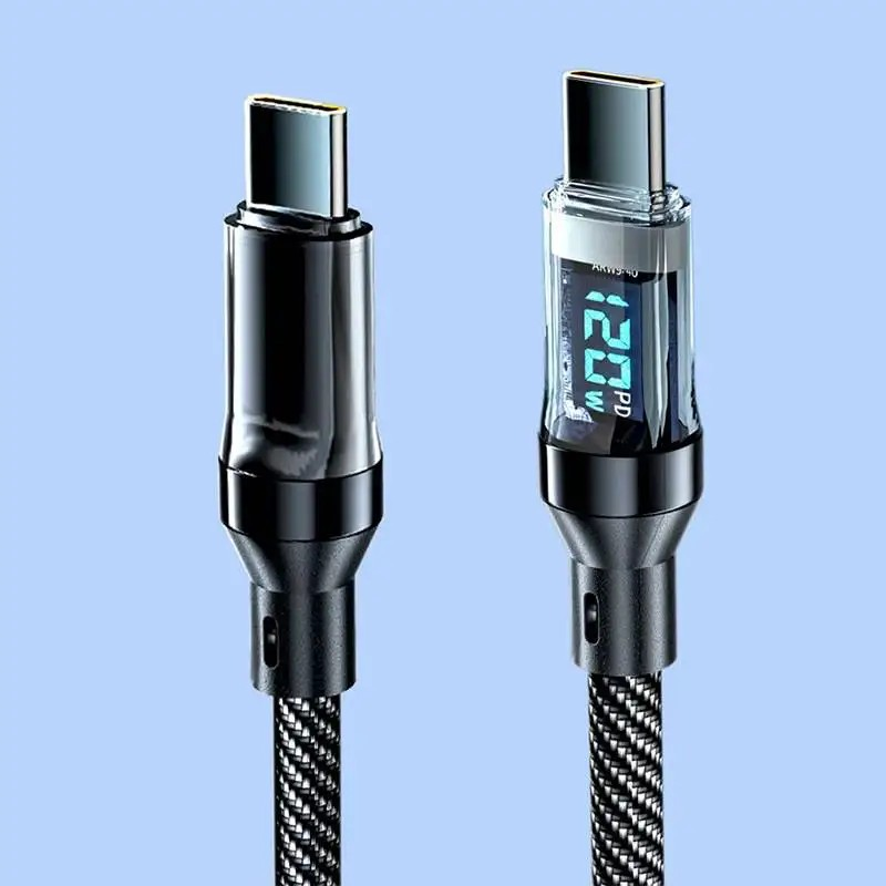 Cable de Carga Súper Rápida 120W con Pantalla LED – USB a Tipo C / Tipo C a Tipo C