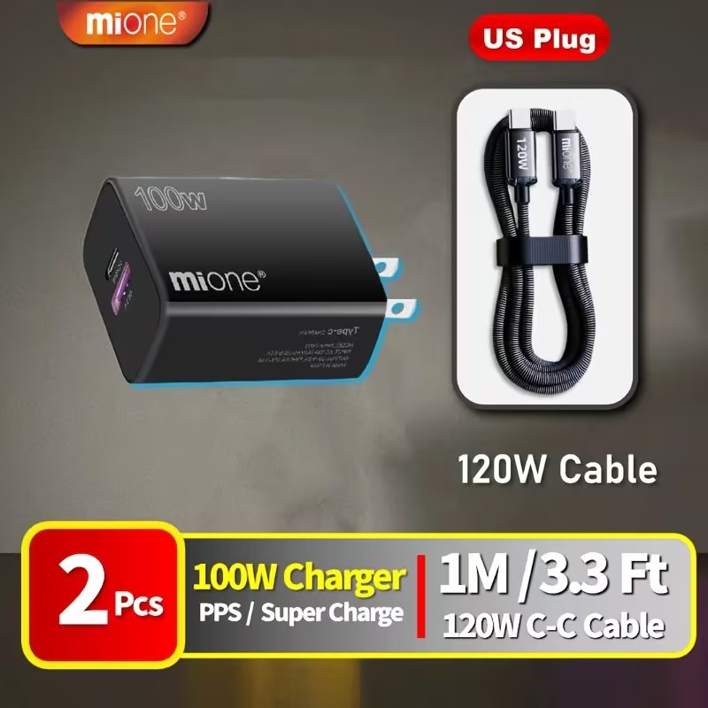 Cargador Súper Rápido 100W + Cable 120W – Doble Puerto para iPhone y Android