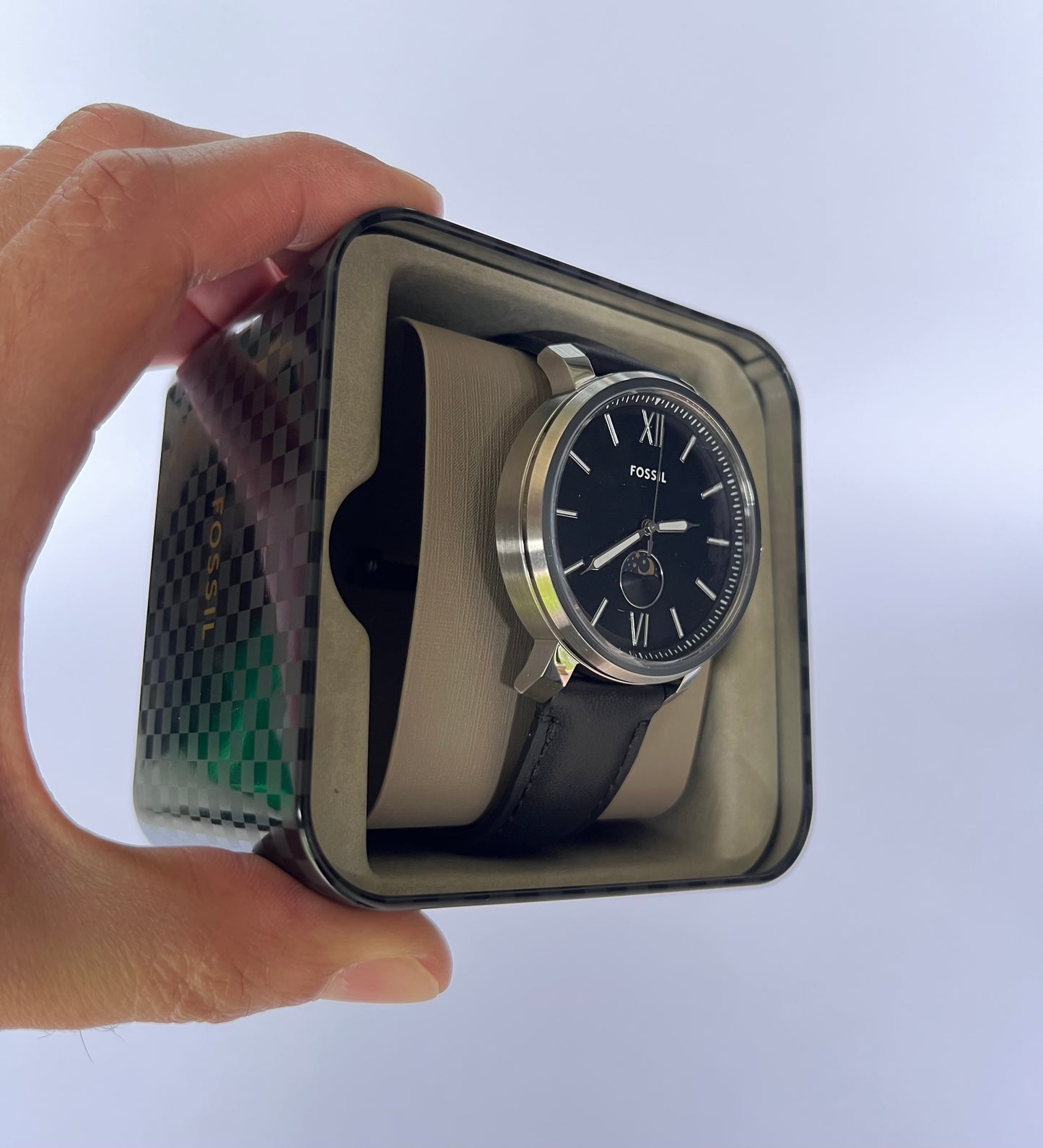 Reloj de caballero Fossil Moonphase Rhett Multifunción de cuero Negro