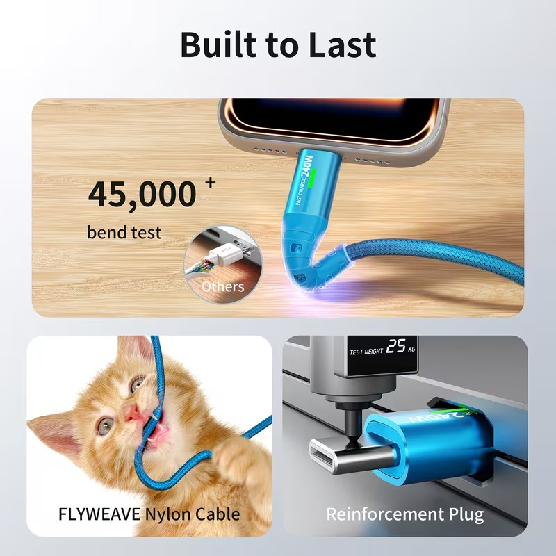 Cable USB-C a USB-C 240W – Carga Súper Rápida con Pantalla y Máxima Resistencia