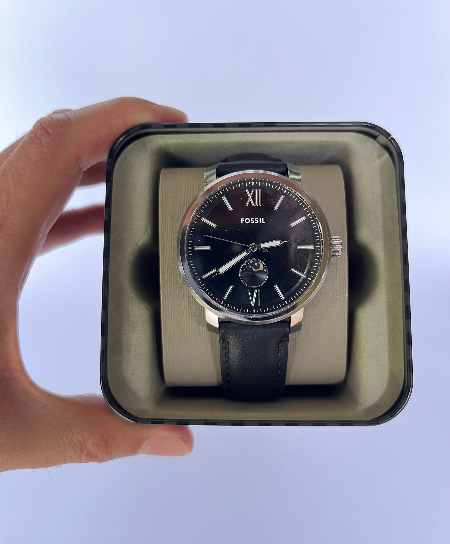 Reloj de caballero Fossil Moonphase Rhett Multifunción de cuero Negro