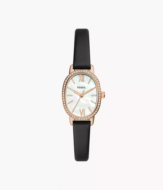 Reloj de dama Fossil Penny de cuero negro