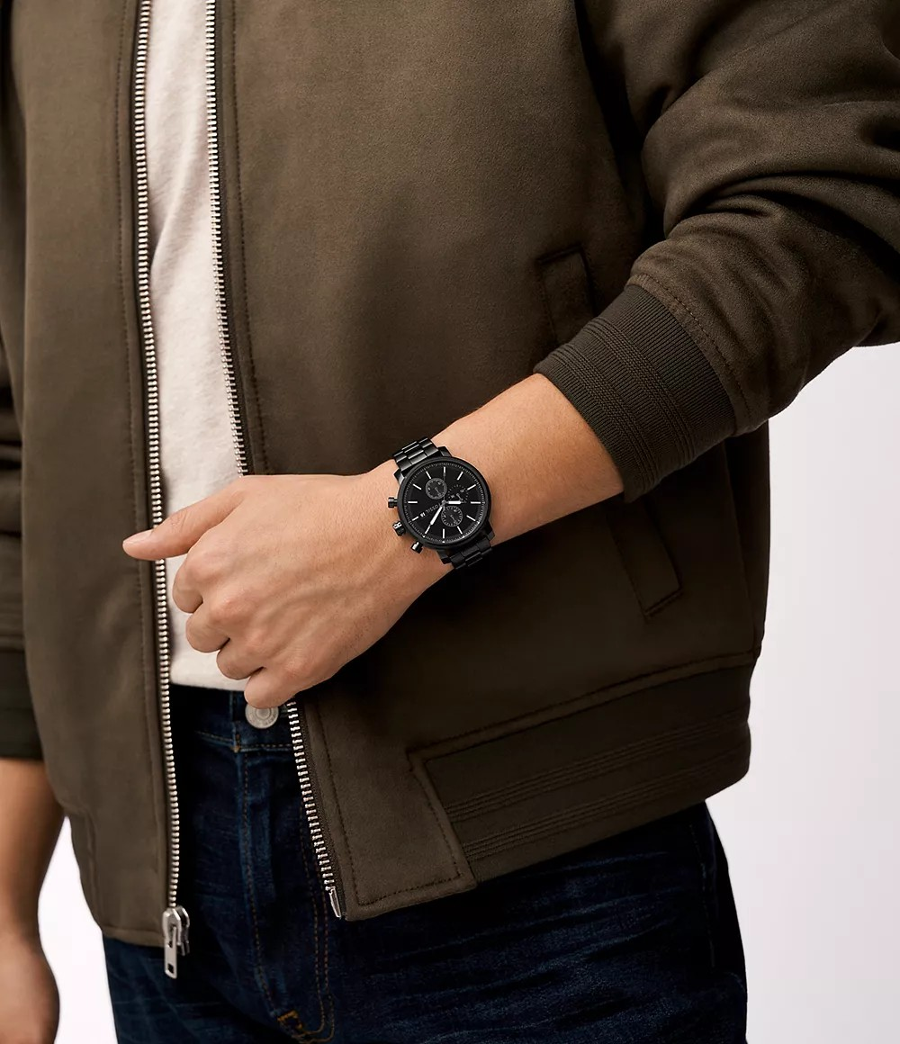 Reloj de caballero Fossil multifunción de acero inoxidable negro Rhett