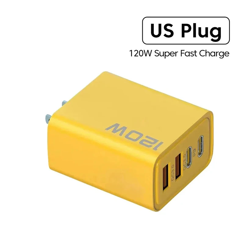 Cargador USB C PD de 4 Puertos 120W – Carga Rápida QC 3.0 (2 USB + 2 Tipo C)