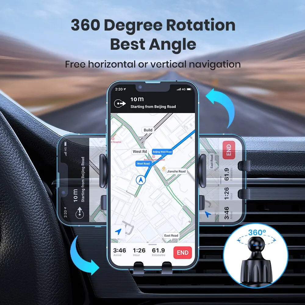 Soporte Universal para Teléfono para Carro  360° – Clip para Salida de Aire con Sujeción por Gravedad (GPS / Smartphone)