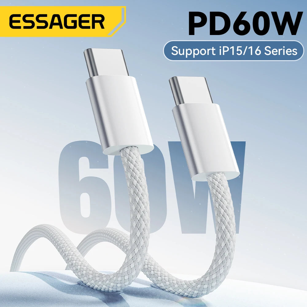 ESSAGER Cable USB Tipo C a Tipo C 60W/100W – Carga Rápida PD