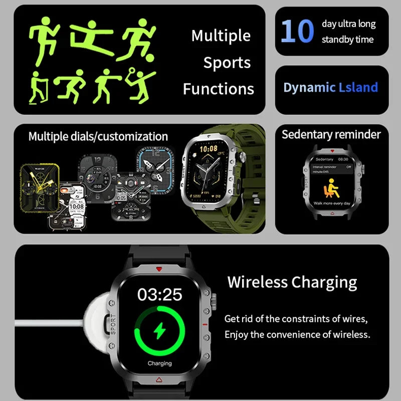 Reloj Inteligente 2.01” para Exteriores 2026 – Fitness, Linterna y Llamadas Bluetooth (Android / iOS)