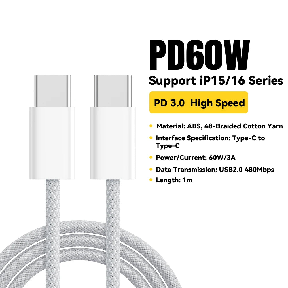 ESSAGER Cable USB Tipo C a Tipo C 60W/100W – Carga Rápida PD