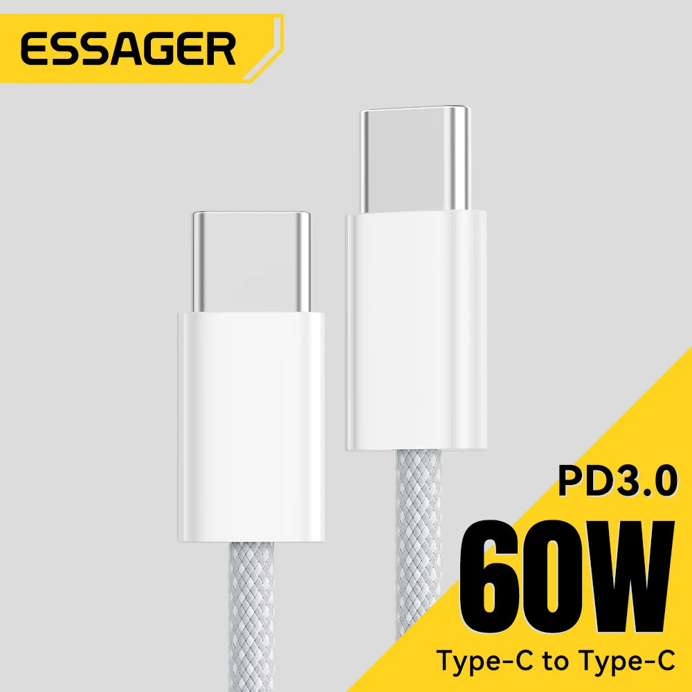 ESSAGER Cable USB Tipo C a Tipo C 60W/100W – Carga Rápida PD