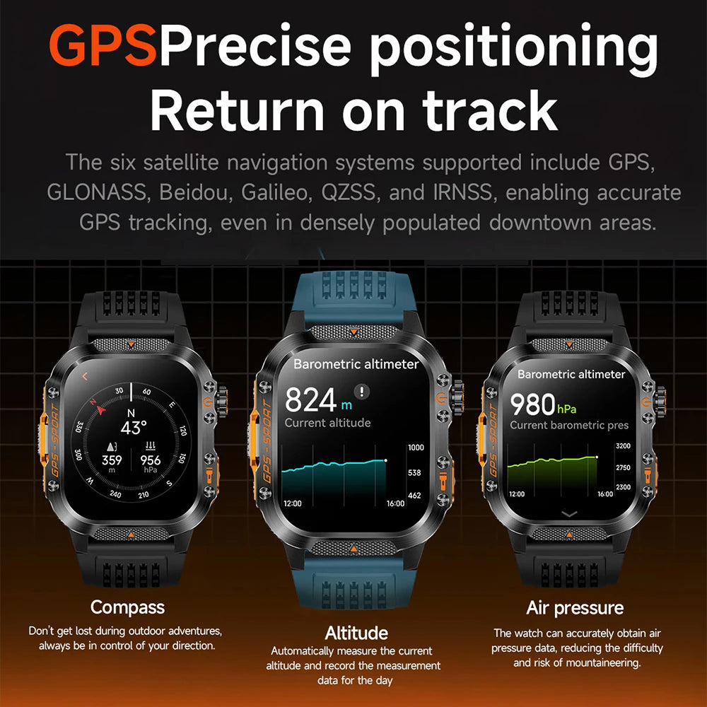 Reloj Inteligente Militar con GPS Real y Brújula – Outdoor 3ATM