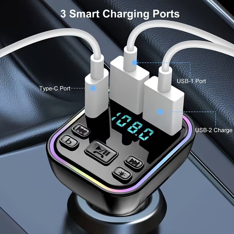 Cargador para Auto con Bluetooth, FM y Carga Rápida – Música, Llamadas y Energía en un Solo Dispositivo