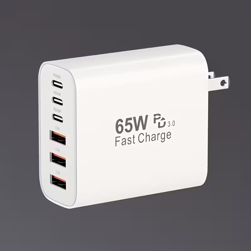 Cargador Rápido 65W Multi-Puerto – Carga 6 Dispositivos al Mismo Tiempo