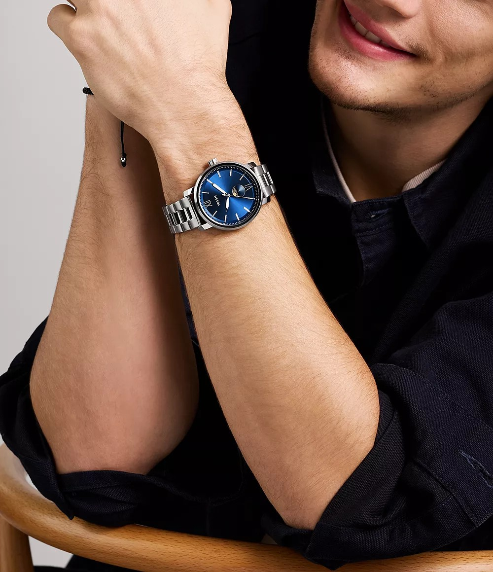 Reloj de caballero Fossil Moonphase Rhett multifunción de acero inoxidable