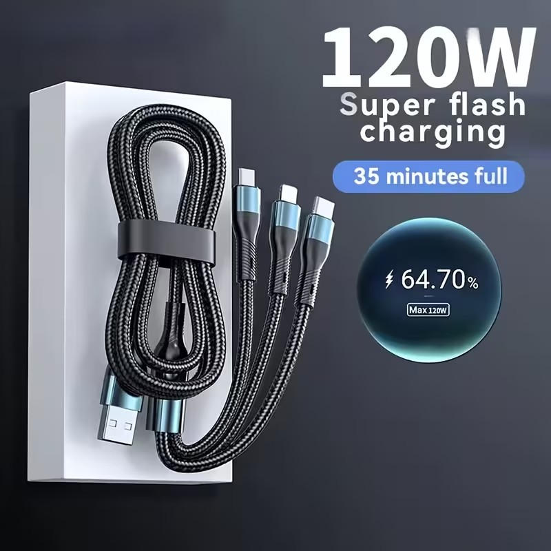 Cable 3 en 1 Carga Rápida – Compatible con iPhone, Android y más