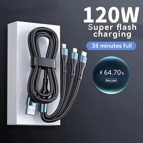 Cable 3 en 1 Carga Rápida – Compatible con iPhone, Android y más