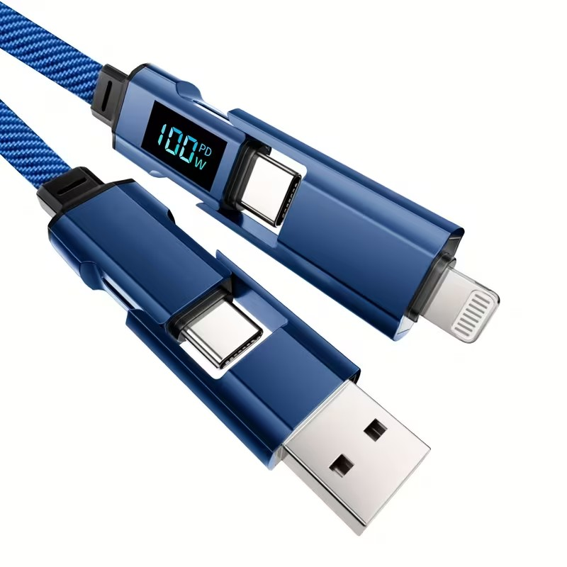Cable 4 en 1 Carga Rápida 100W con Pantalla Digital