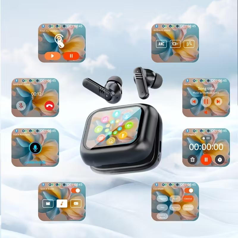 Audífonos Inalámbricos con Pantalla LCD Inteligente – Control Total y Sonido Personalizado