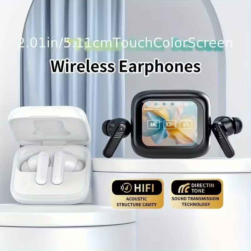 Audífonos Inalámbricos con Pantalla LCD Inteligente – Control Total y Sonido Personalizado