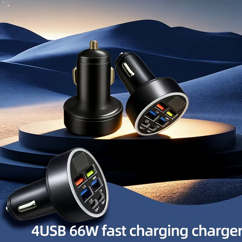 Cargador Rápido para Auto 6 en 1 – 66W con Pantalla Digital y Carga Múltiple