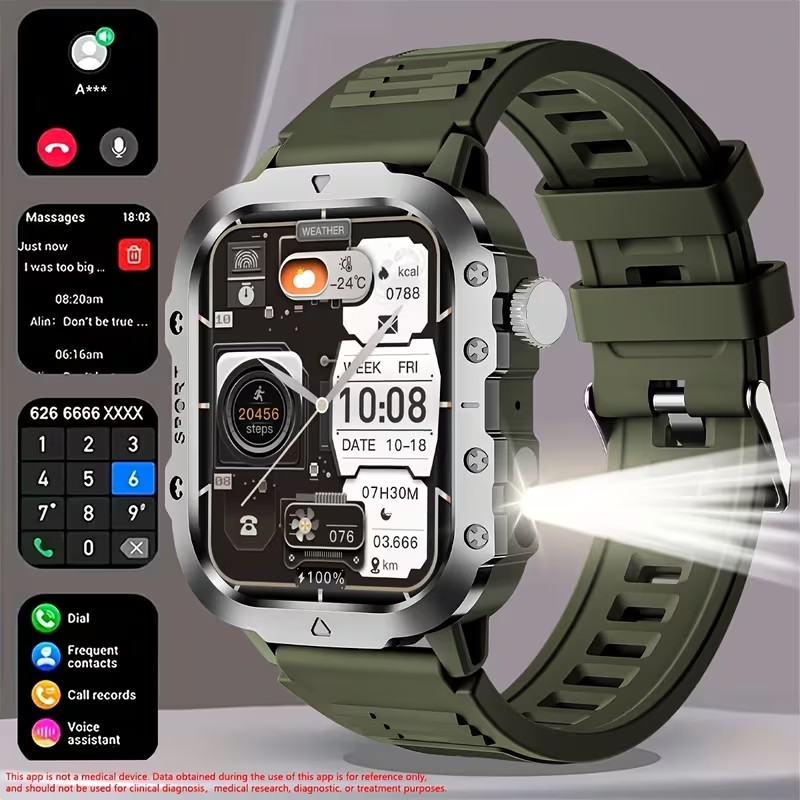 Reloj Inteligente 2.01” para Exteriores 2026 – Fitness, Linterna y Llamadas Bluetooth (Android / iOS)