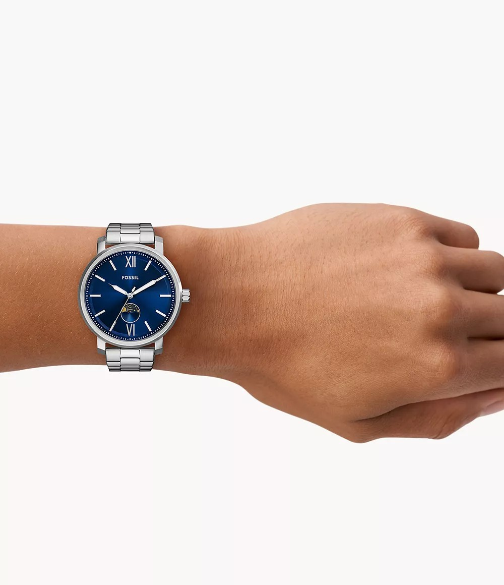 Reloj de caballero Fossil Moonphase Rhett multifunción de acero inoxidable