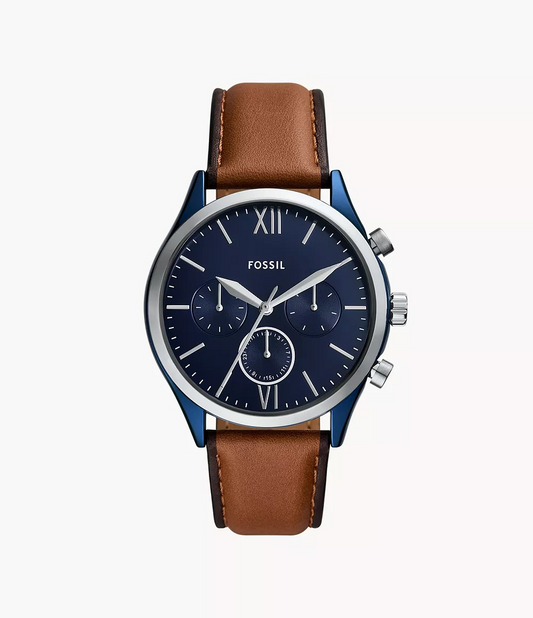 Reloj de caballero Fossil multifunción Fenmore de cuero marrón