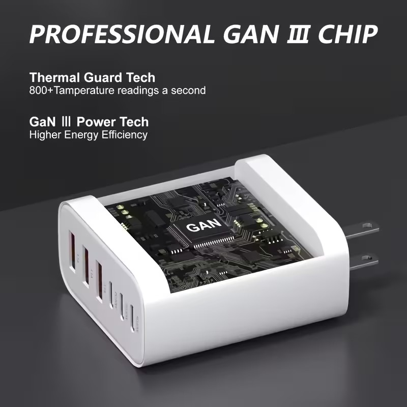 Cargador Rápido 65W Multi-Puerto – Carga 6 Dispositivos al Mismo Tiempo