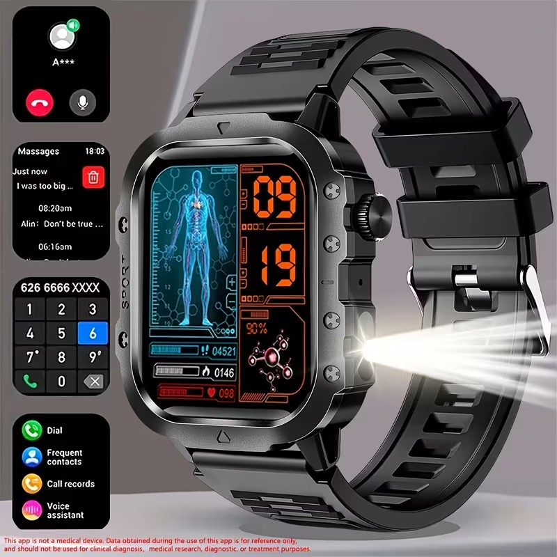 Reloj Inteligente 2.01” para Exteriores 2026 – Fitness, Linterna y Llamadas Bluetooth (Android / iOS)