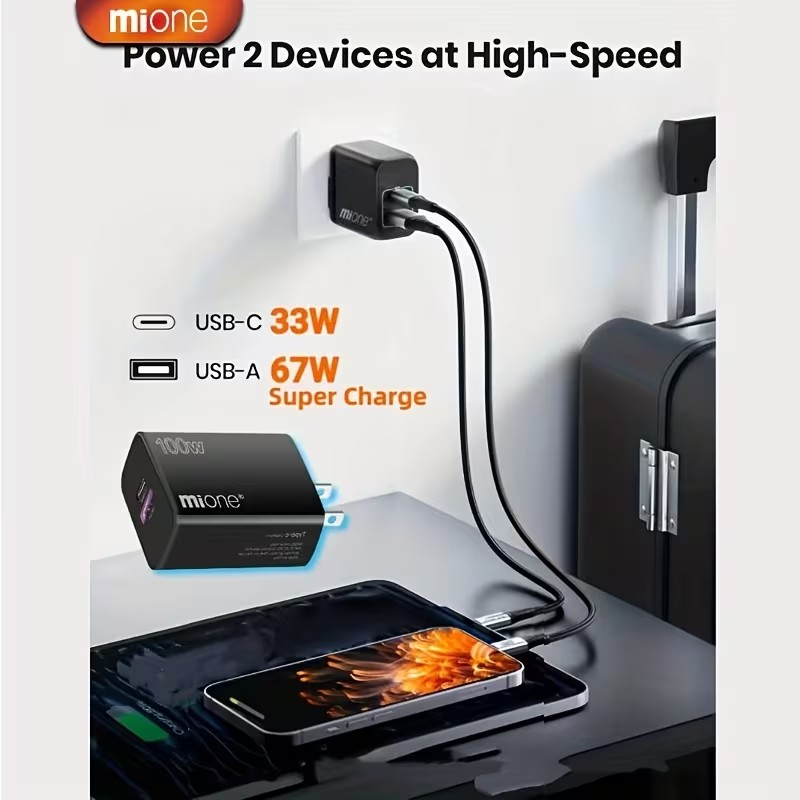 Cargador Súper Rápido 100W + Cable 120W – Doble Puerto para iPhone y Android