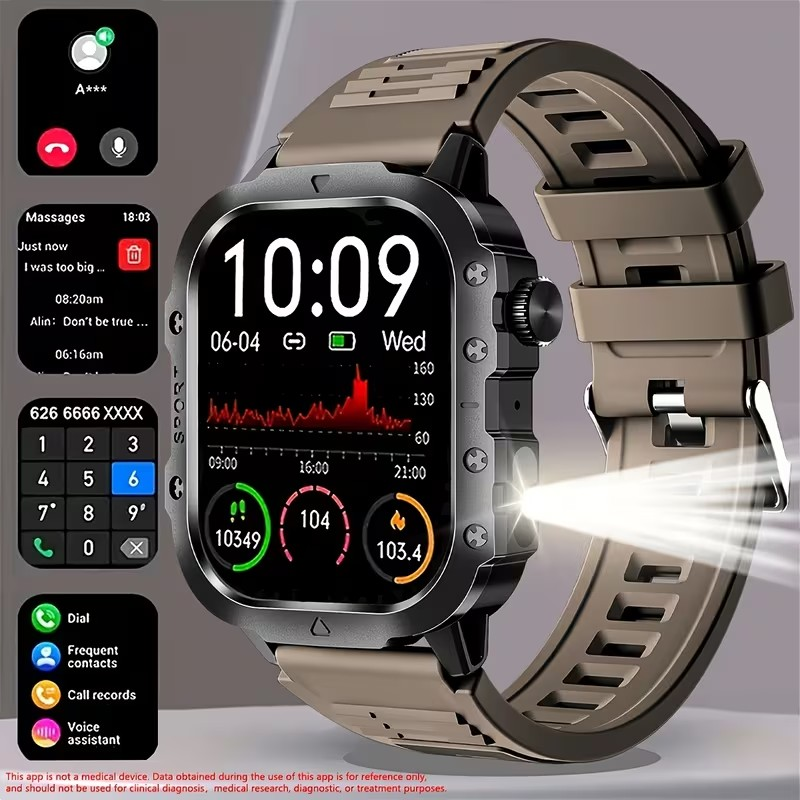 Reloj Inteligente 2.01” para Exteriores 2026 – Fitness, Linterna y Llamadas Bluetooth (Android / iOS)