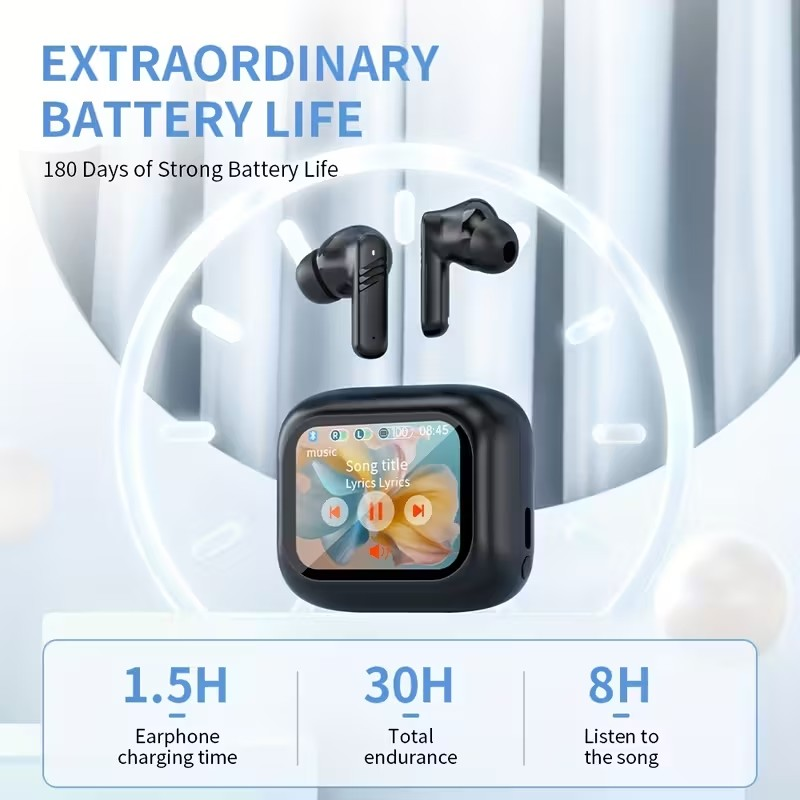 Audífonos Inalámbricos con Pantalla LCD Inteligente – Control Total y Sonido Personalizado