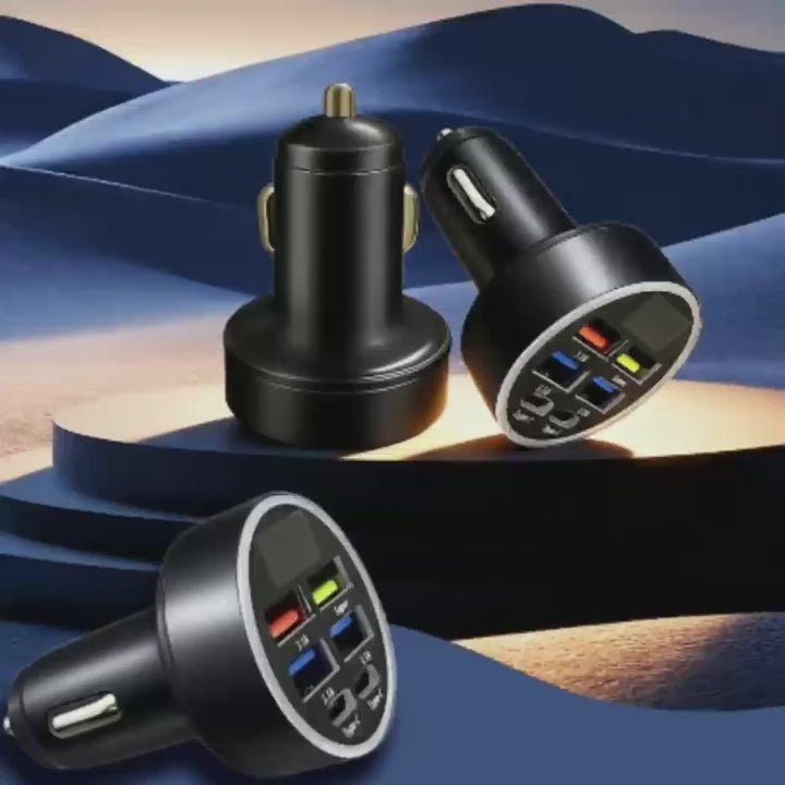 Cargador Rápido para Auto 6 en 1 – 66W con Pantalla Digital y Carga Múltiple