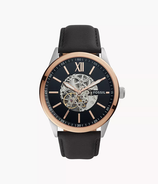 Reloj de caballero Fossil automático Flynn de cuero negro de 48 mm