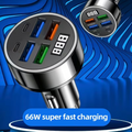 Cargador Rápido para Auto 6 en 1 – 66W con Pantalla Digital y Carga Múltiple