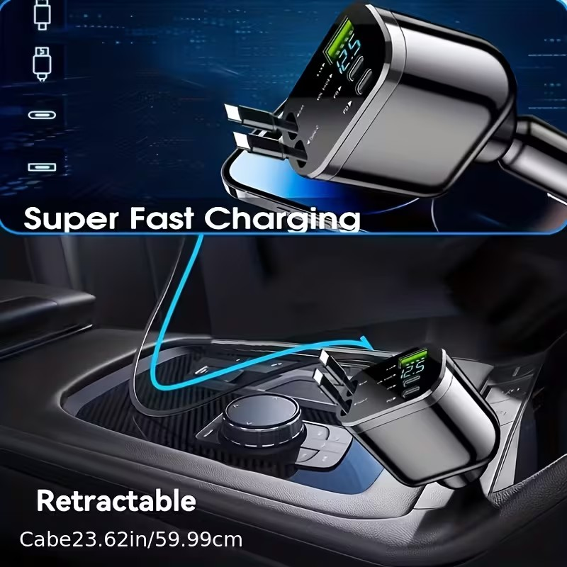 Cargador Rápido para Auto 5 en 1 – 120W con Puertos PD y Carga Ultra Rápida