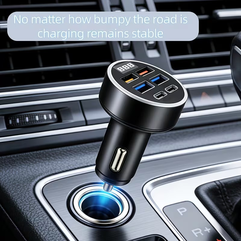 Cargador Rápido para Auto 6 en 1 – 66W con Pantalla Digital y Carga Múltiple