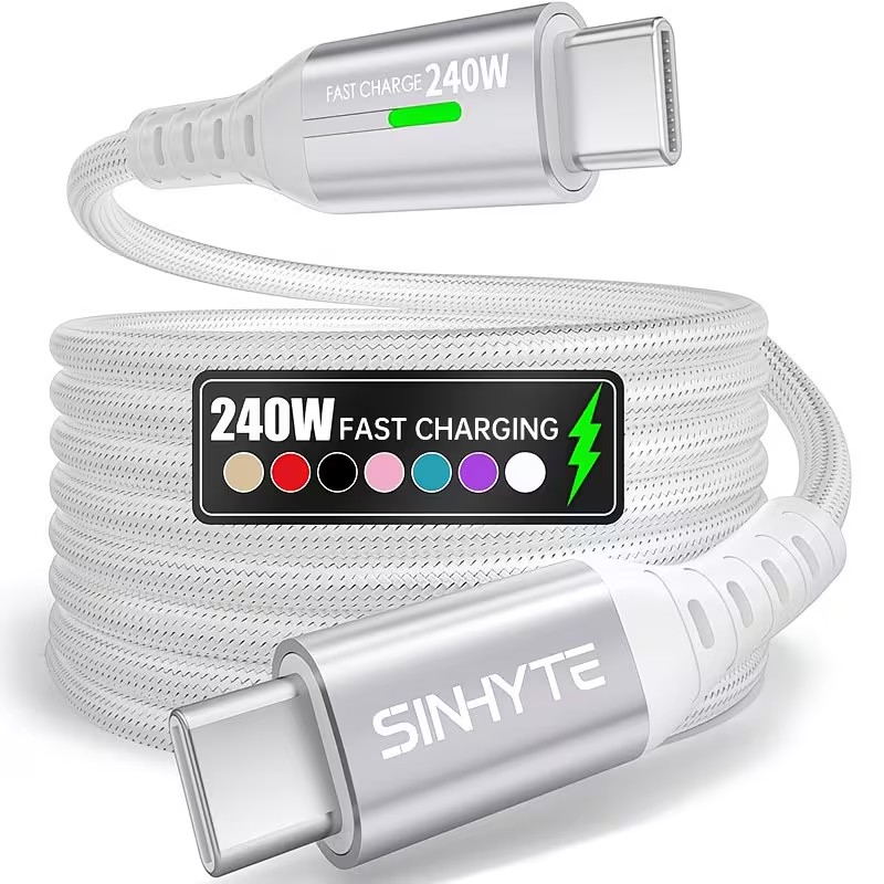 Cable USB-C a USB-C 240W – Carga Súper Rápida con Pantalla y Máxima Resistencia