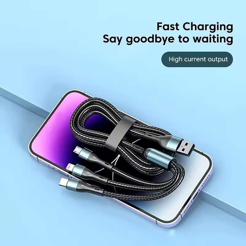 Cable 3 en 1 Carga Rápida – Compatible con iPhone, Android y más