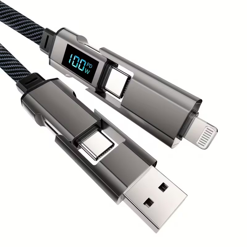 Cable 4 en 1 Carga Rápida 100W con Pantalla Digital